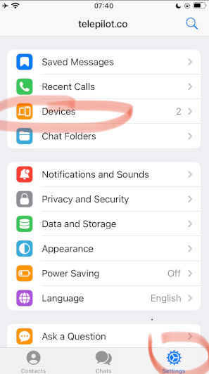 Click on Devices in Settings section of your Telegram app