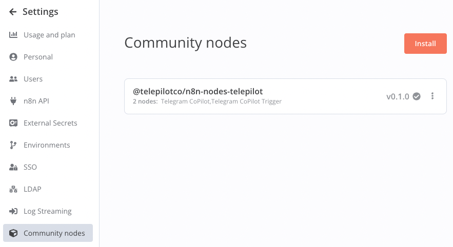 Install Telepilot as n8n Community Node