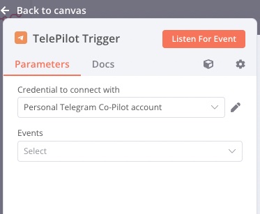 Configuration of Telepilot Trigger node to allow all events