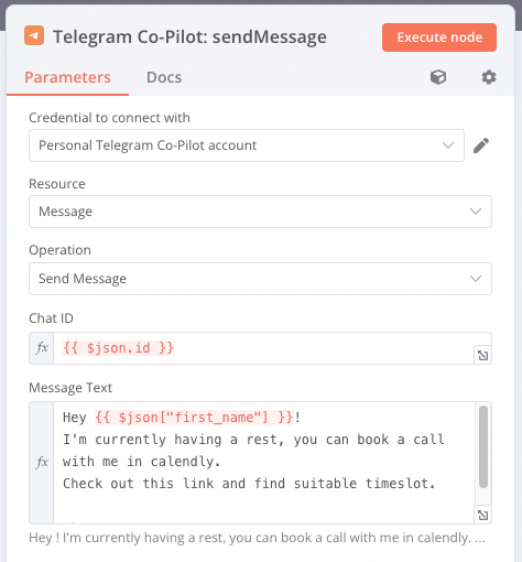 Sending auto-reply Telegram message with link to calendly